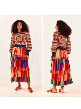FARM Rio Multicolor Crochet Square Sweater